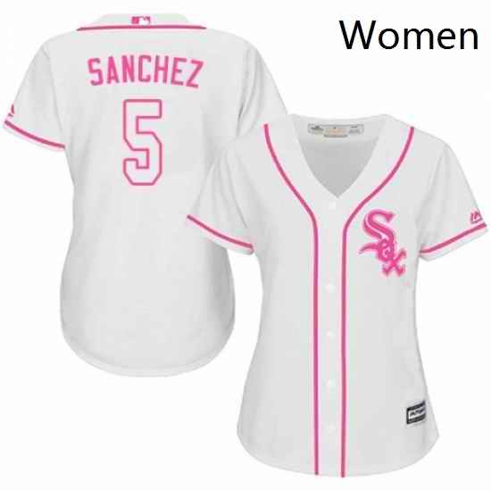 Womens Majestic Chicago White Sox 5 Yolmer Sanchez Replica White Fashion Cool Base MLB Jersey